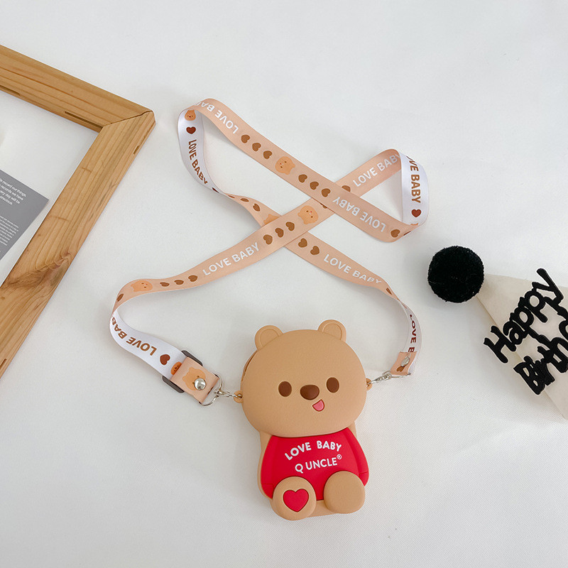 Bear Lightweight Silicone Pencil Case For Durable Stationery Storage Crossbody Shoulder Purse Bag Cute Mini Handbag