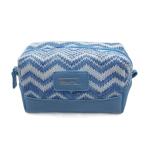 Custom Blue Women Jute Leather Zipper Cosmetic Bags With Compartments