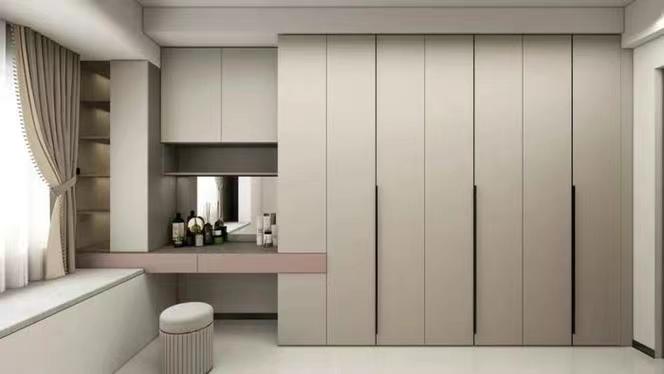 Modern Style Villa Bedroom Wooden Dressing Table with 8 Sliding Doors and Mirror Design