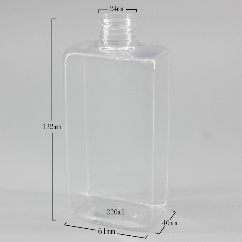 220ml Square Flat Plastic Shampoo Pump Bottles For Hand Sanitizer