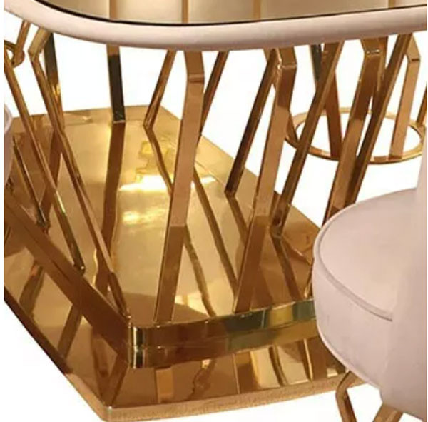 Room Furniture Apartment Luxury Dining Sets Golden Stainless Steel Glass