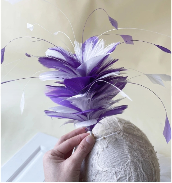 Millinery Supplies Goose Feather Flower Mount with Wire Accessory in 15*15 cm Size