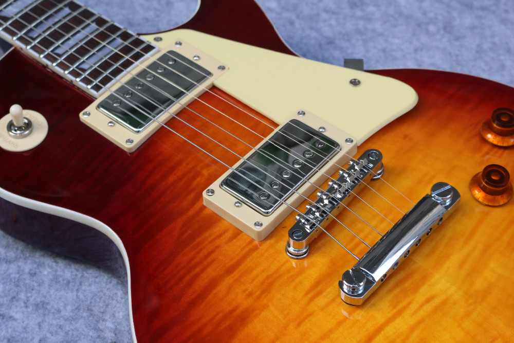 LPaul R9 Tiger Flame les Electric guitar with Chrome hardware, Maple body LP standard guitar,Free shipping