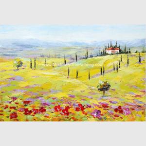 Quality Modern Abstract Landscape Oil Painting Yellow Red Tuscany Village Companies Decor wholesale