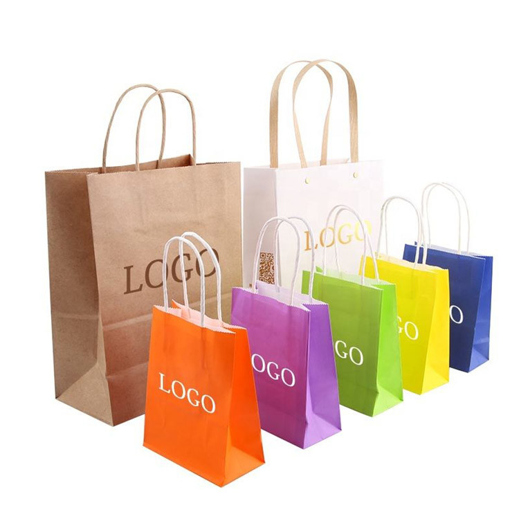 Flat handle Brown Cardboard Takeaway Paper Bags For Supermarket