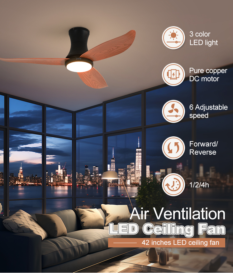 OEM Low Profile Ceiling Fan with Light and Remote Control 1stshine LED Smart Control
