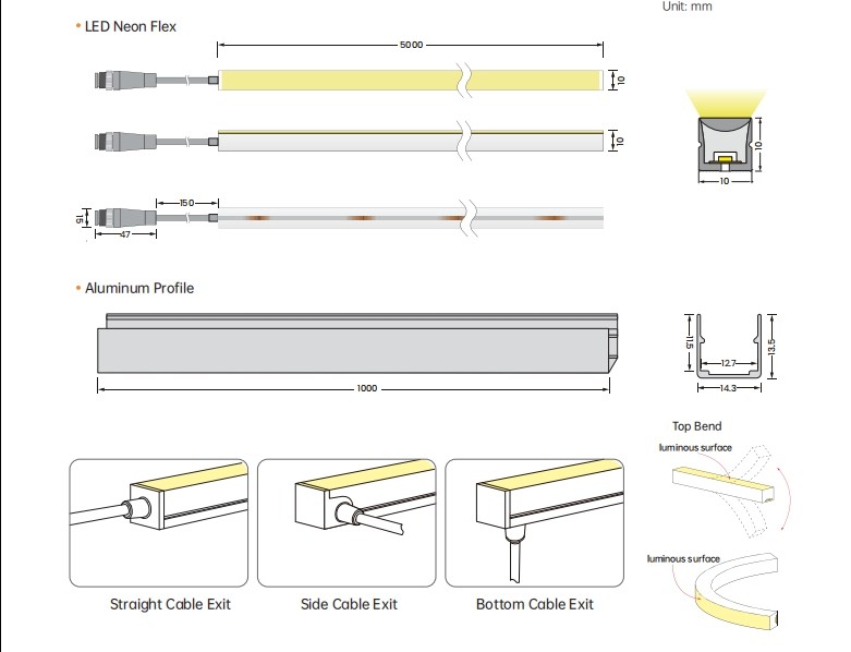Customizable Top Bend LED Neon Strip High Brightness Vertical Bending LED Strip Lights