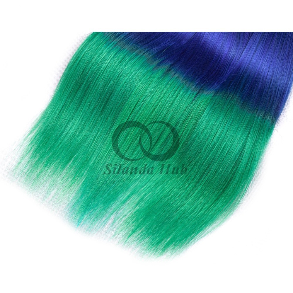 #T1B/Blue/Green Straight Remy Human Hair Bundles Sew In Weave Bundles Brazilian Bundle Deals