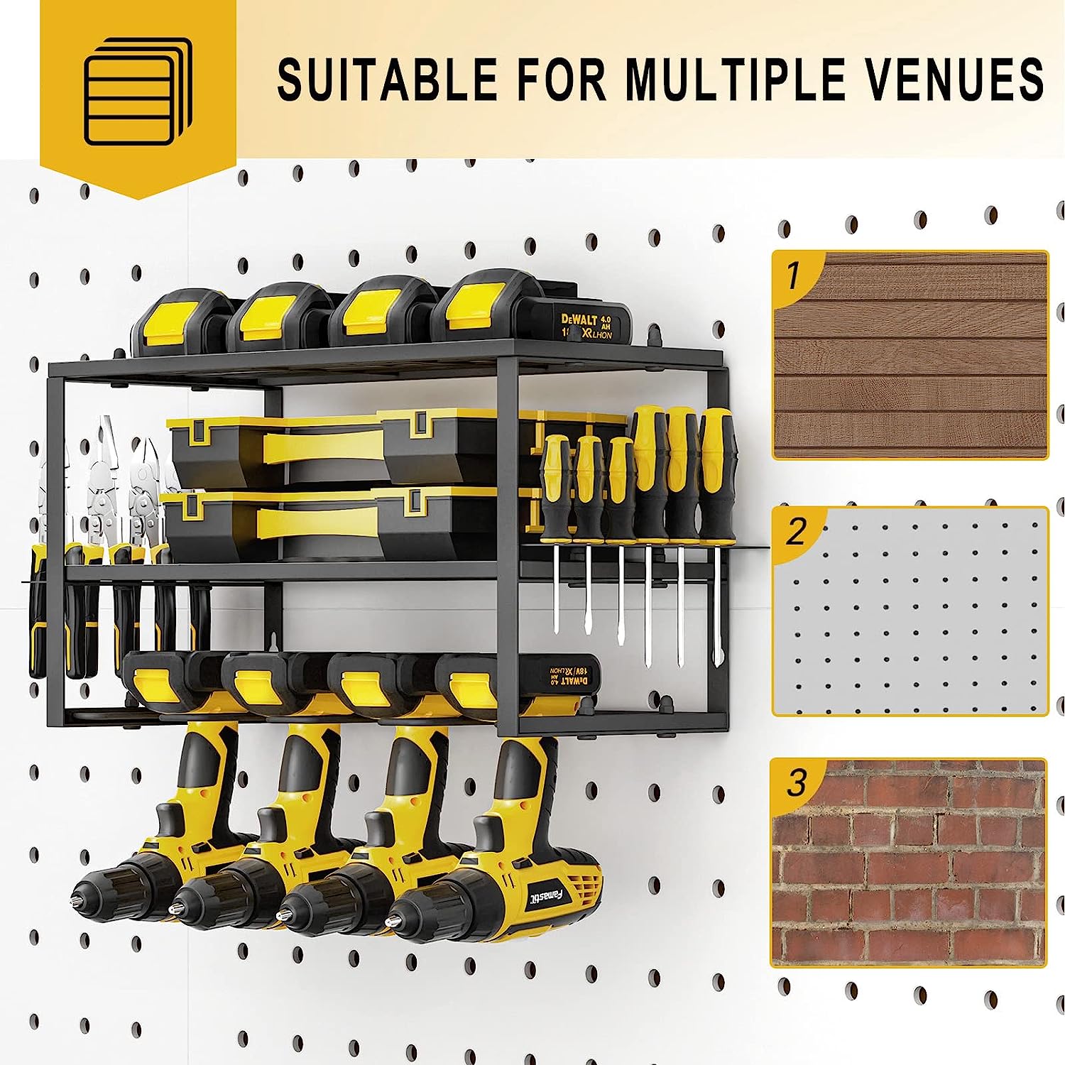 Metal Utility Storage Rack Wall Mounted Heavy Duty 3 Layers 410*200*230mm 2mm Thickness