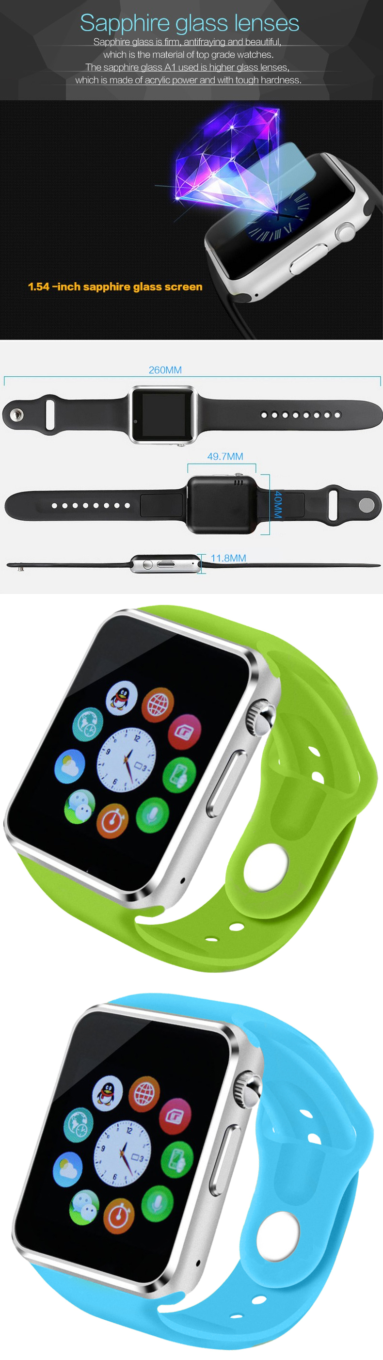 Smart Watch A1 Smartwatch For Android IOS Phone Women BLE Watch With Retail Box Spain Market