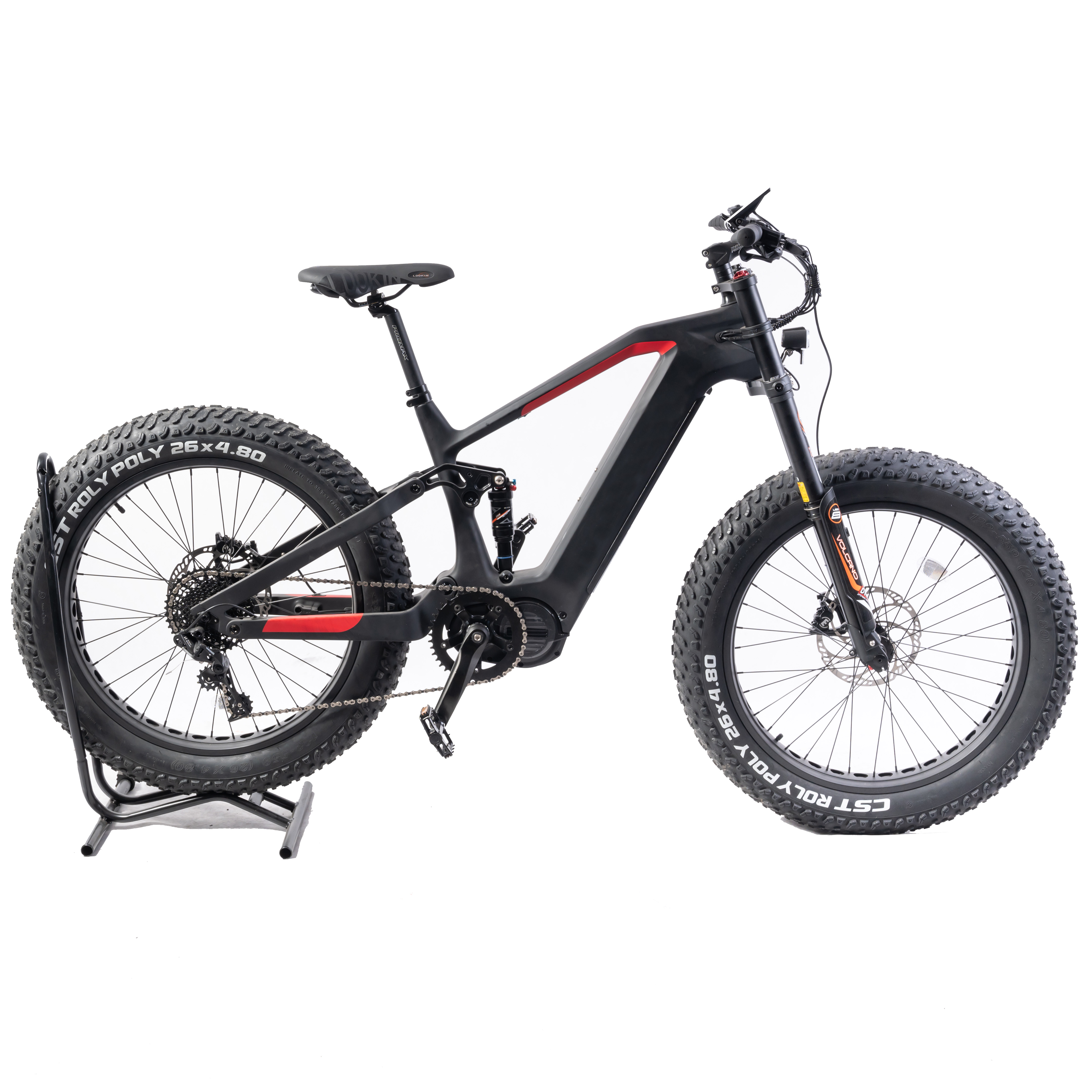 26" Carbon Fiber Full Suspension Mountain Ebike with 48v 750w MID Motor and Fat Tires