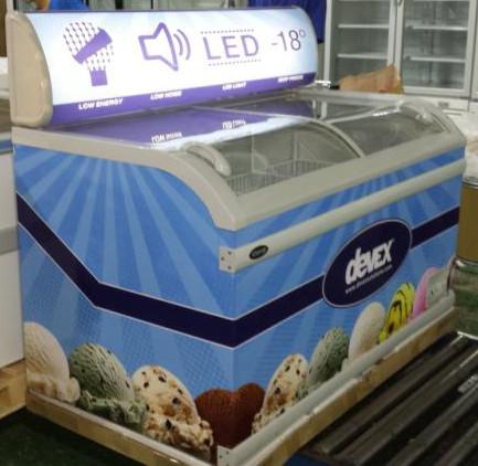 Energy Saving Ice Cream Display Chest Freezer , 528L Curved Glass Doors