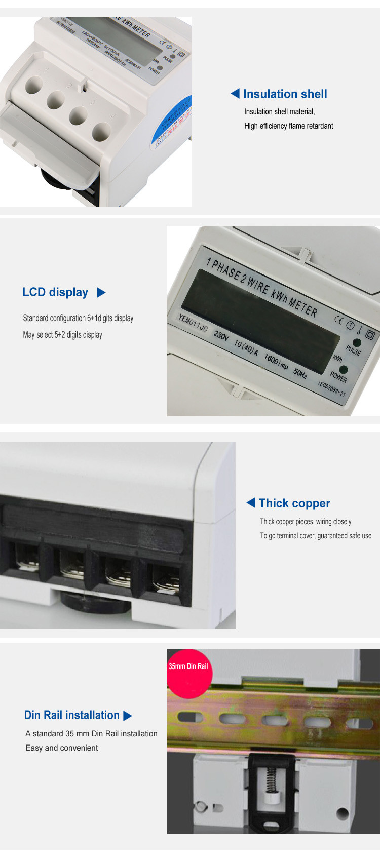 Home Use Single Phase Din Rail Electric Power Smart Analog kwh Meter Digital/Electric Energy Meter/Kilo Watt Hour Meter