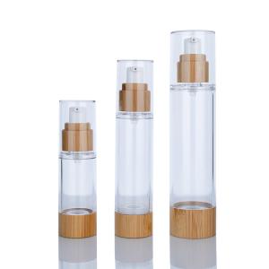 Quality Plastic 30ml 100ml Lotion Airless Pump Bottles 30ml 50ml With Bamboo Decorations wholesale