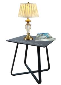 Quality Stone Finished Stylish Corner Table Tempered Glass Black Leg Powdered Coating wholesale
