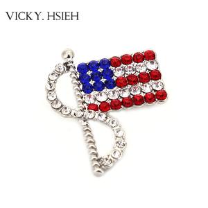 Quality VICKY.HSIEH Rhodium Tone Rhinestone Pave USA Flag Brooches wholesale