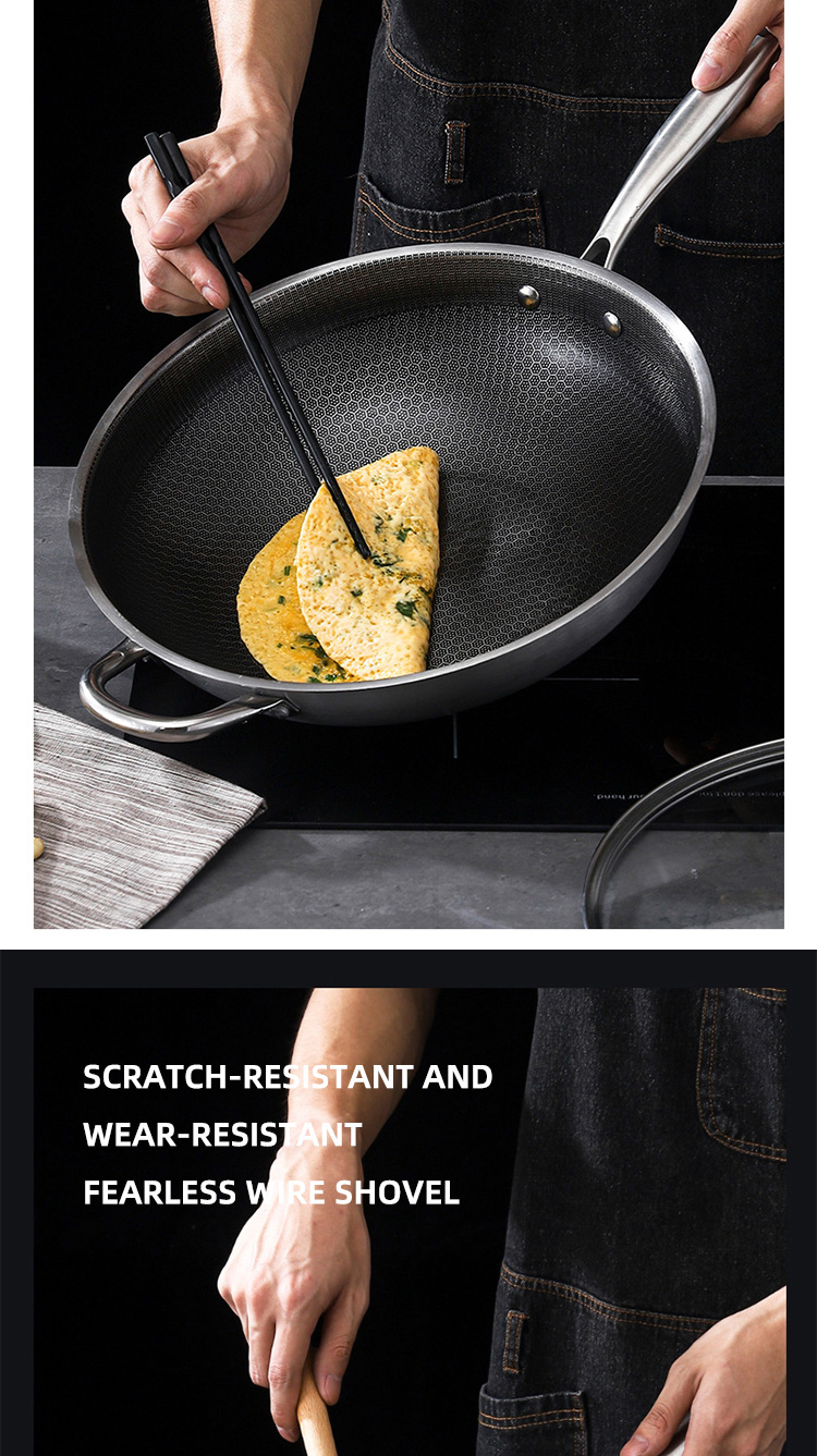 Direct Selling Kitchen 32cm 34cm Stainless Steel Honeycomb Fry Pan Non-stick Frying Pan