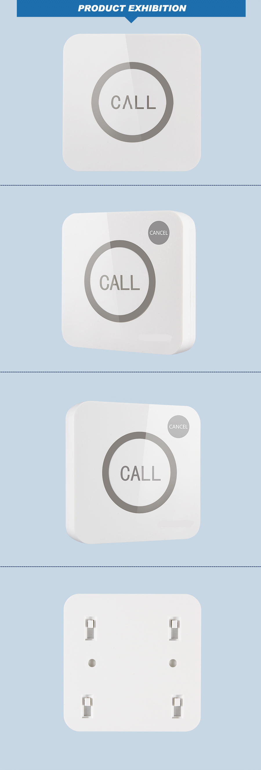 Wireless 433.92mhz patient touch call bell with 1m retractable cable