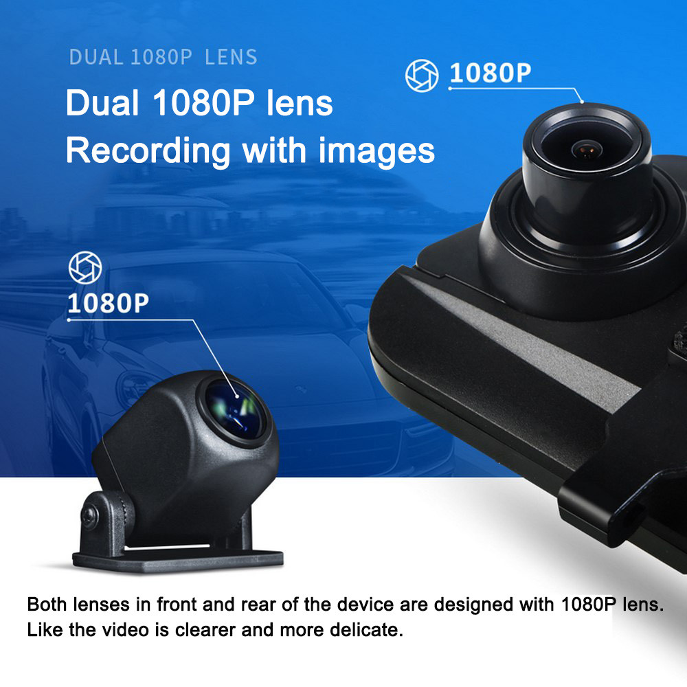 10 Inch IPS 2.5D Touchscreen Dashboard Mounted Dash Cam Parking Monitor FHD1080P