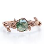 Nature Inspired Natural Green Moss Agate Solitaire Engagement Ring Forest Ring