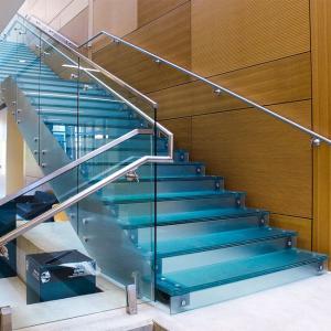 Quality Residential Commercial Steel Stringer Unti - Skid Frosted Glass Stair Stainless Steel Glass Staircase wholesale
