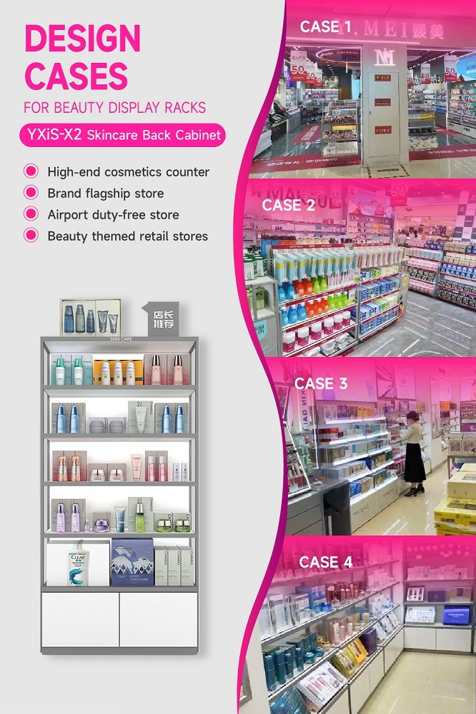 YXiS-X2 Concealed Storage Skincare Display Cabinet with 5mm Gray Acrylic Sheet