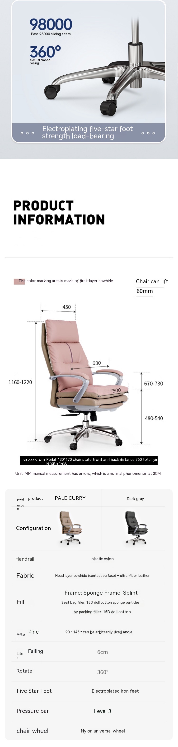 Comfortable Genuine Leather Office Chair with Footrest and Reclining Adjustable Height
