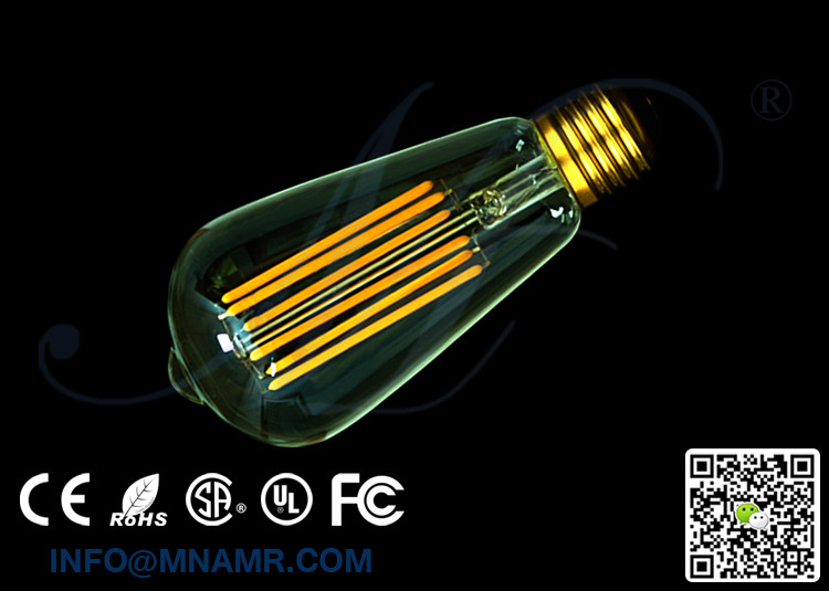 High Quality ST64 LED Edison Bulb 6W E26 E27 B22 AC110-240V 2200k 2700k 6000k CE RoHS FCC SAA UL Approved