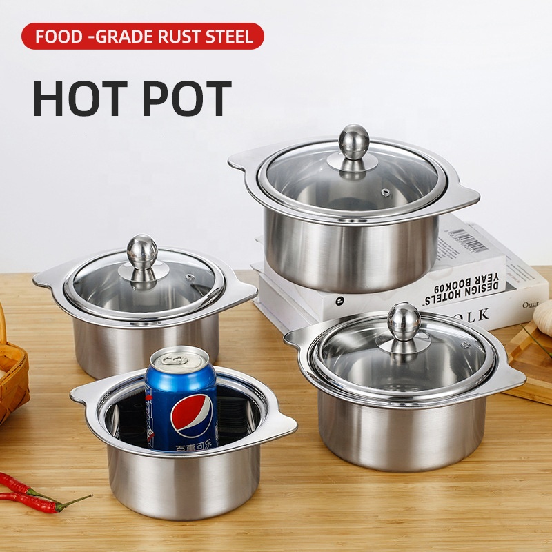 New Design Silver Kitchen Small Stock Pot Stainless Steel Shabu Shabu Induction Hot Pot With SS Double Ear Handles