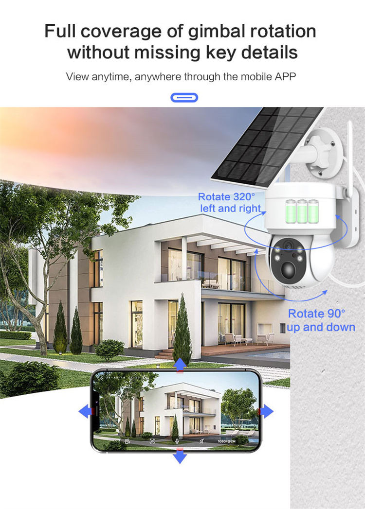 Wireless Outdoor PTZ Solar Cctv Camera Night Vision Camara De Seguridad Wifi Exterior Solar Wi-Fi Security Camera