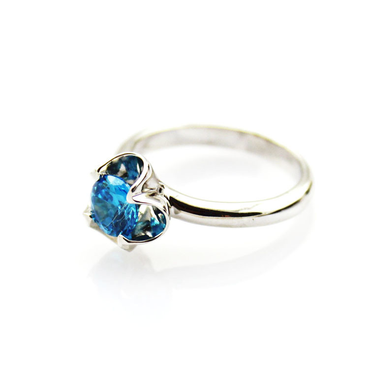 Sterling Silver Engagement Ring with Solitaire 6mm Created Blue Topaz(F88)