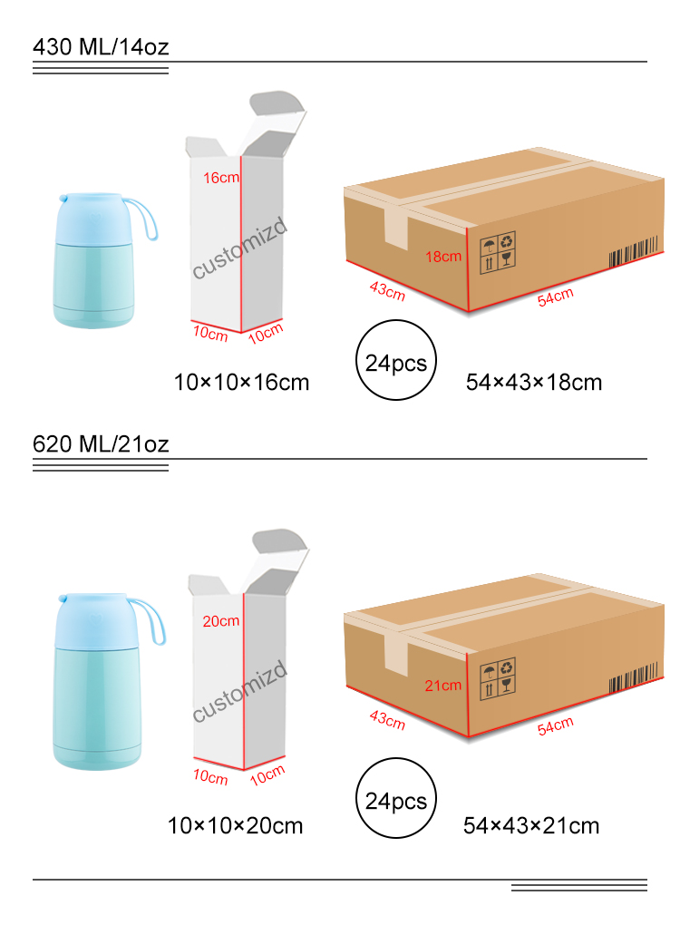 430ML 620ML Airtight Vacuum Food Container Safe And Healthy Stainless Steel Food Jar With Handle