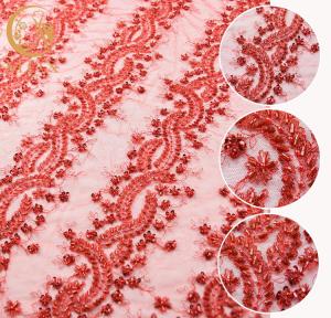 Quality Beaded Red Embroidered Lace Handmade 91.44cm Length Water Soluble wholesale