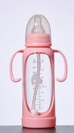 Quality BPA FREE magic glass baby feeding bottle with sleeve and handle wholesale