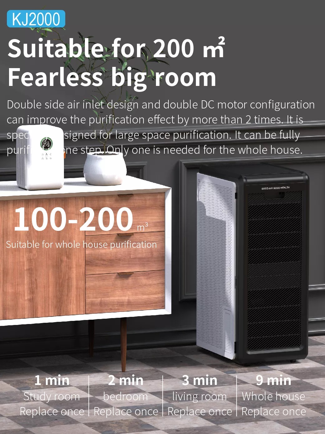 2022 Top Rated High CADR Wall Mounted Medical Commercial Office Home H13 H14 HEPA Filter Air Purifier