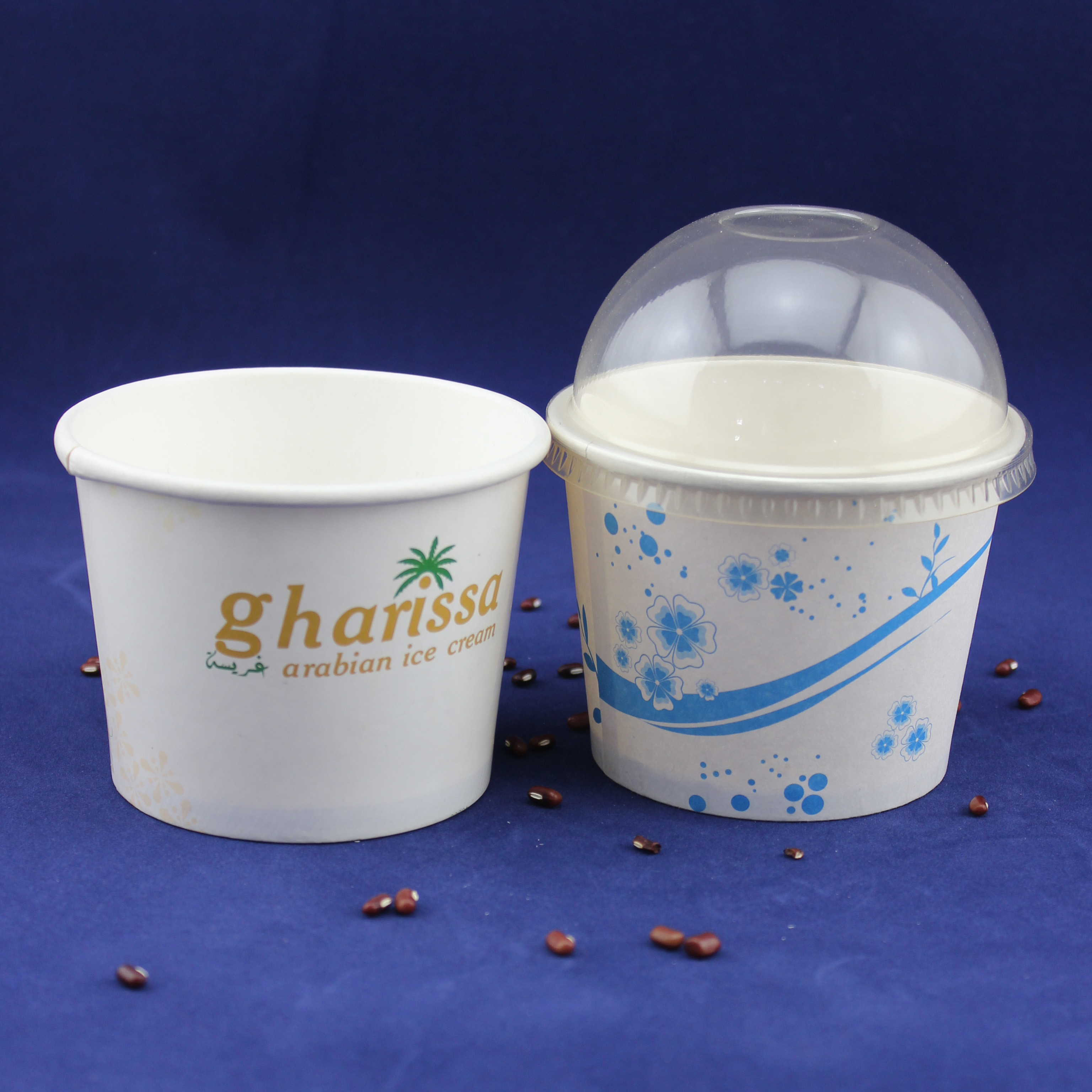 Single Serve Takeaway Ice Cream Tubs , Yogurt Paper Cups With Plastic Dome Lids