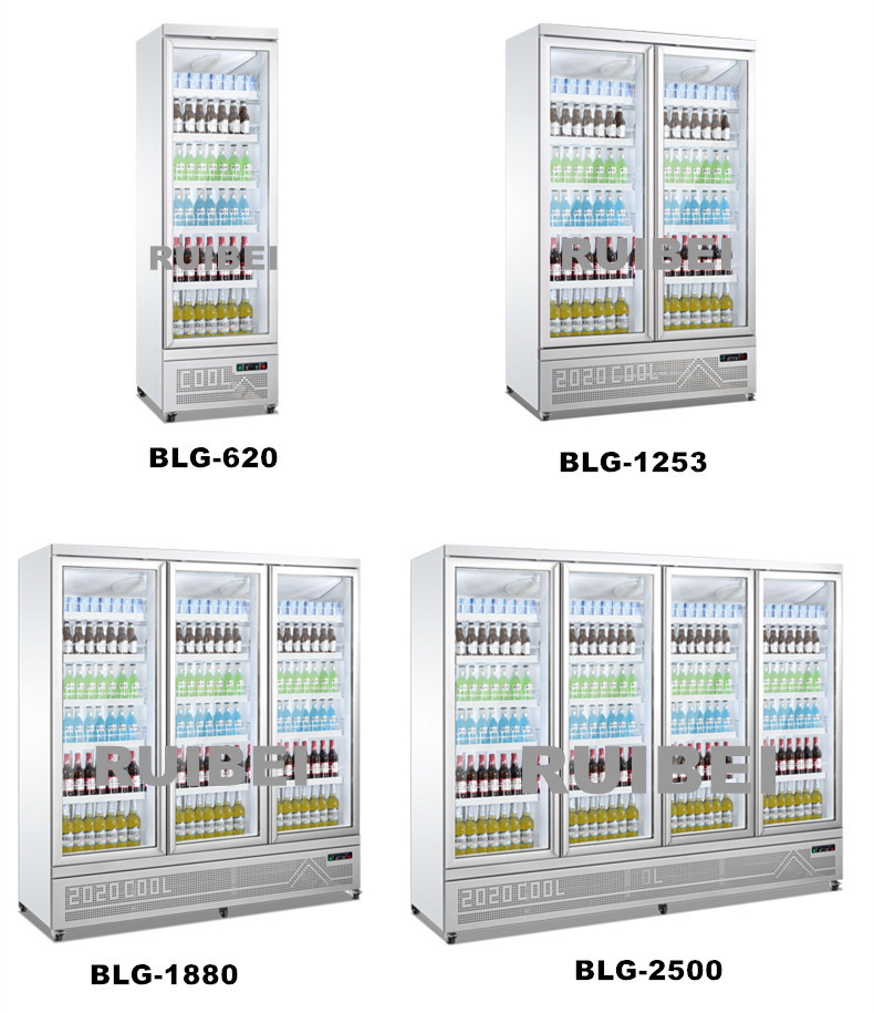Glass Door Beverage Display Cooler Upright Refrigerator Showcase For Supermarket