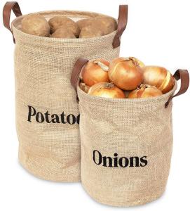 Quality Onions Potato Printed Jute Bags Storage Bags With Leather Handle wholesale