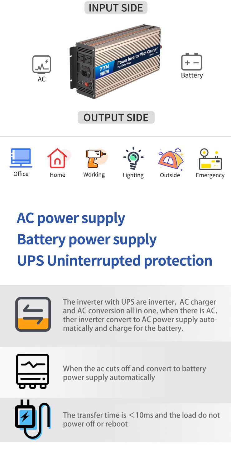 12v 24v DC To AC 110v 220v Power Inverter With AC Charger 500W 1000W 2000W