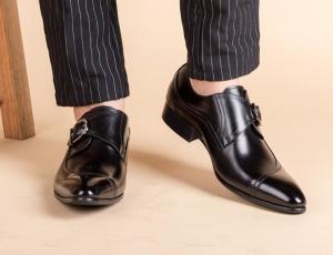 Quality Round Toe Black Derby Mens Leather Dress Shoes With Buckle Banquet Oxford wholesale