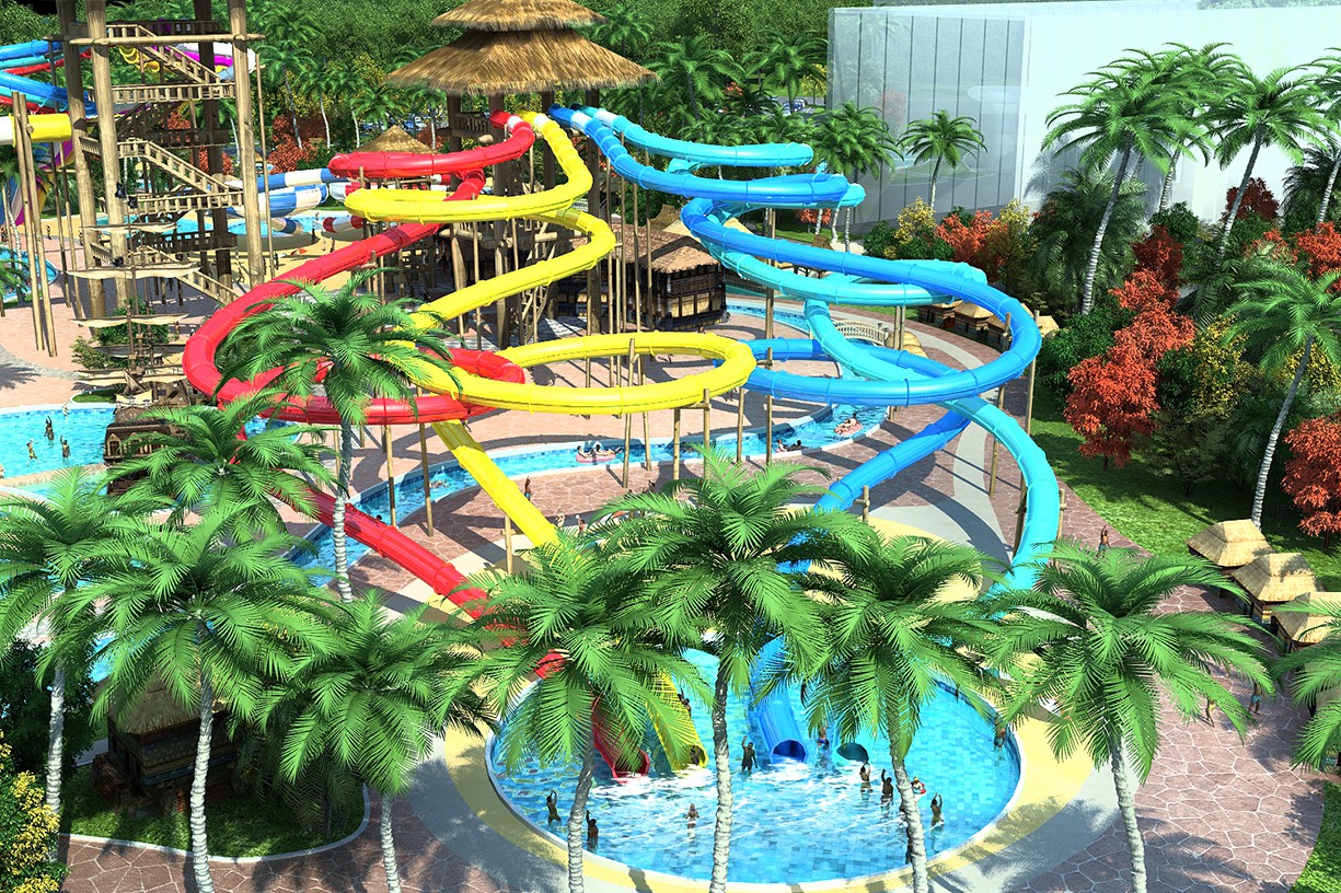 2000sq.M Rainbow Outdoor Spiral Tube Water Slide
