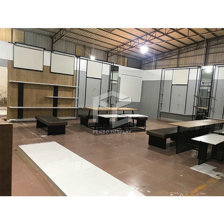 Gold Color Clothes Display Store Furniture Plywood Stainless Steel Material