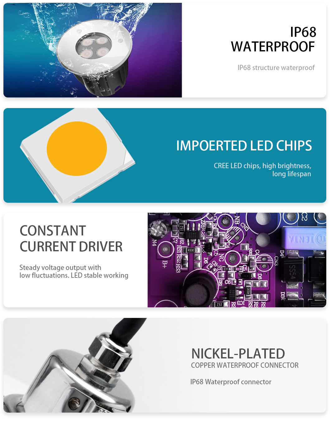 90LM 3W SS316L RGB LED Underwater Light For Swimming Pool