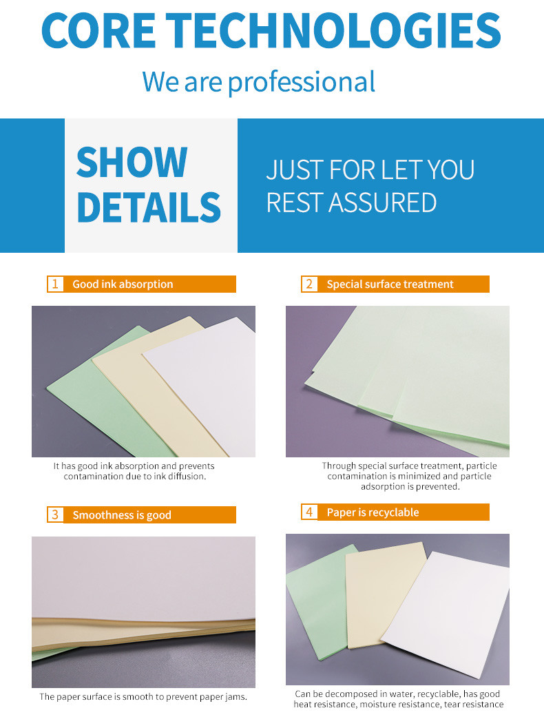 Eco Friendly Cleanroom Anti Dust Copy A4 Paper White Color Printing Cleaning