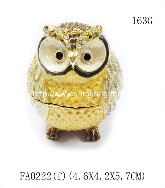 Alloy metal owl shape with rhinestone Mini Owl antique jewelry box