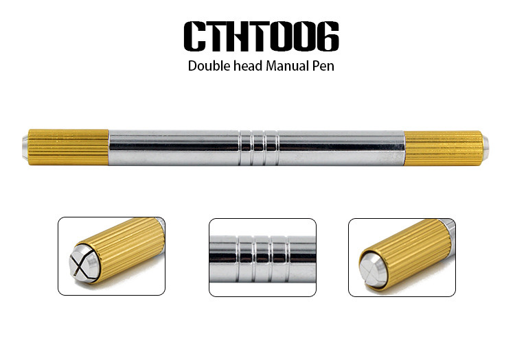 Professional Permanent Makeup Microblading Eyebrow Tattoo Silver Double Head Manual Pen