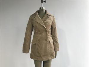 Quality Flaxen Corduroy Wadded Double Breasted Coat , Long Womens Cotton Jacket wholesale