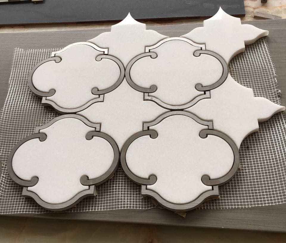 Waterjet Natural Stone Mosaic Tile 194 X 194mm White Mosaic Wall Tiles