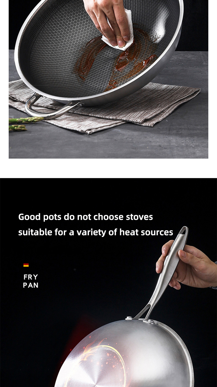 Direct Selling Kitchen 32cm 34cm Stainless Steel Honeycomb Fry Pan Non-stick Frying Pan