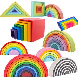 Quality Brown 18cm Rainbow Wooden Building Blocks Toy Creative Educational wholesale